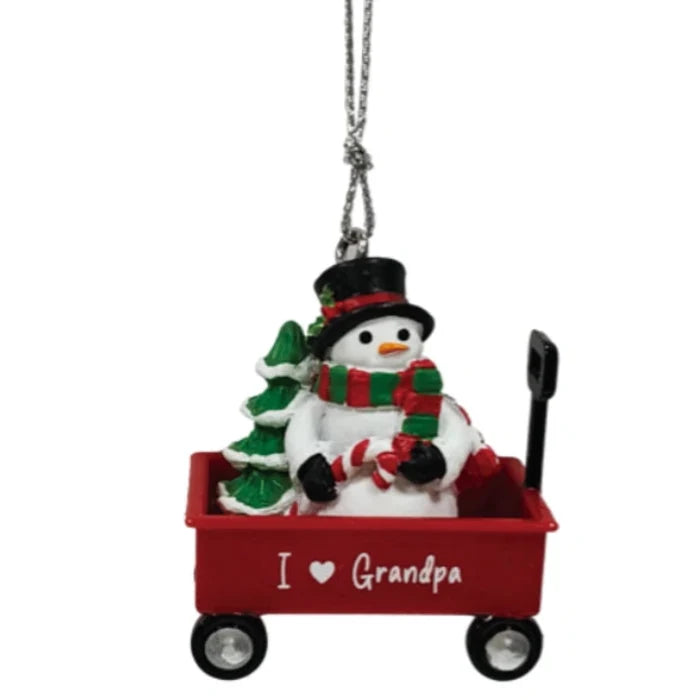SNOWMAN WAGON GRANDPA ORNAMNET