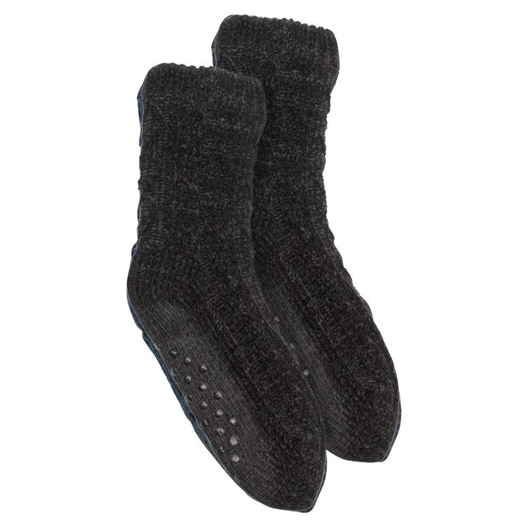 Chenille Cable Knit Lounge Socks Black