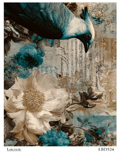 Lablanche - Teal Peacock Bloom A4 Rice Paper