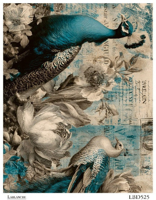 Lablanche - Peacock Floral Collage A4 Rice Paper