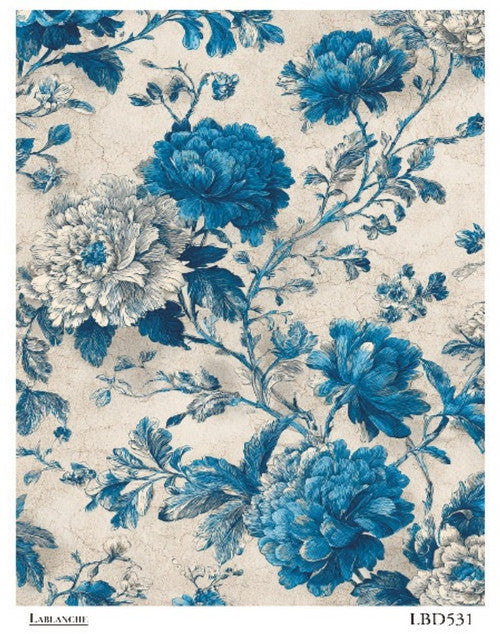 Lablanche - Blue Chinoiserie Blooms A4 Rice Paper