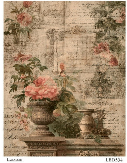 Lablanche - Pink Floral Urns A4 Rice Paper