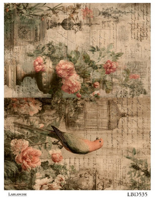 Lablanche - Vintage Rose Bird A4 Rice Paper