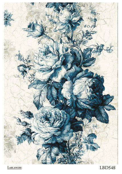 Lablanche - Blue Vintage Rose Bouquet A4 Rice Paper