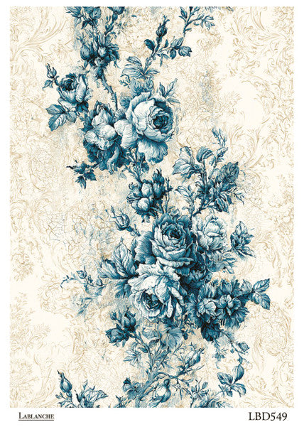 Lablanche - Blue Toile Floral A4 Rice Paper