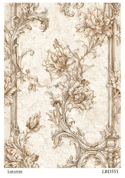 Lablanche - Sepia Floral Column A4 Rice Paper