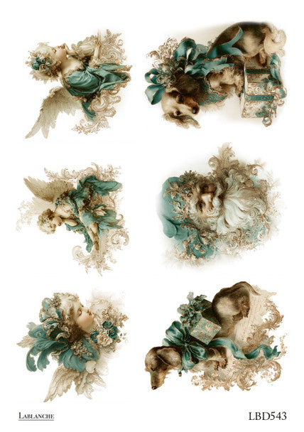 Lablanche - Angels and Sleeping Puppies Vignettes A4 Rice Paper