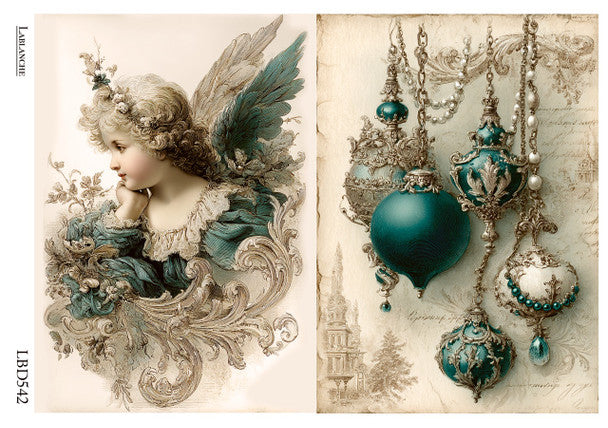 Lablanche - Cherub Angel and Jeweled Ornaments A4 Rice Paper