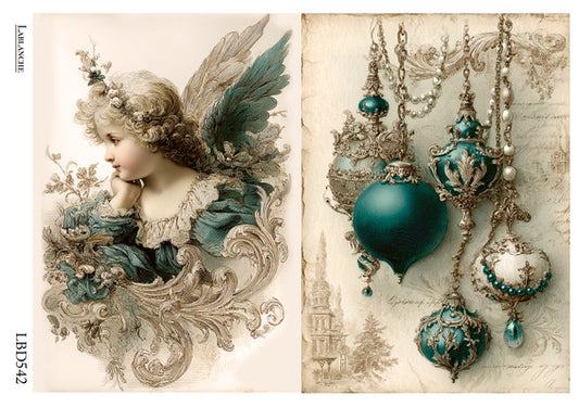 Lablanche - Cherub Angel and Jeweled Ornaments A4 Rice Paper