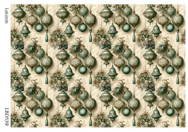 Lablanche - Teal Baroque Christmas Ornaments A4 Rice Paper