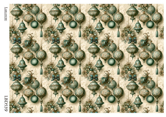 Lablanche - Teal Baroque Christmas Ornaments A4 Rice Paper
