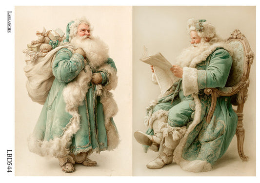 Lablanche - Vintage Teal Santa Claus A4 Rice Paper