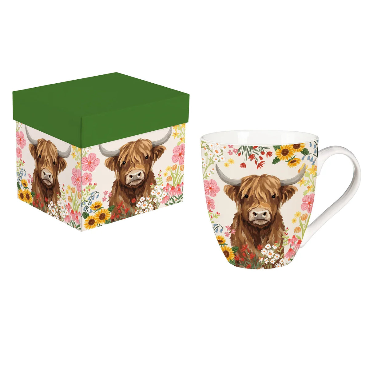 Floral Highland Cow Ceramic Cup