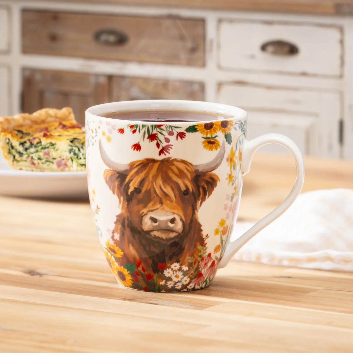 Floral Highland Cow Ceramic Cup