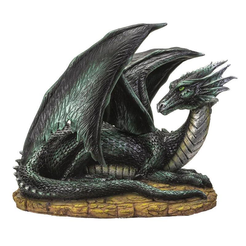 Legendary Horned Dark Green Dragon Statue