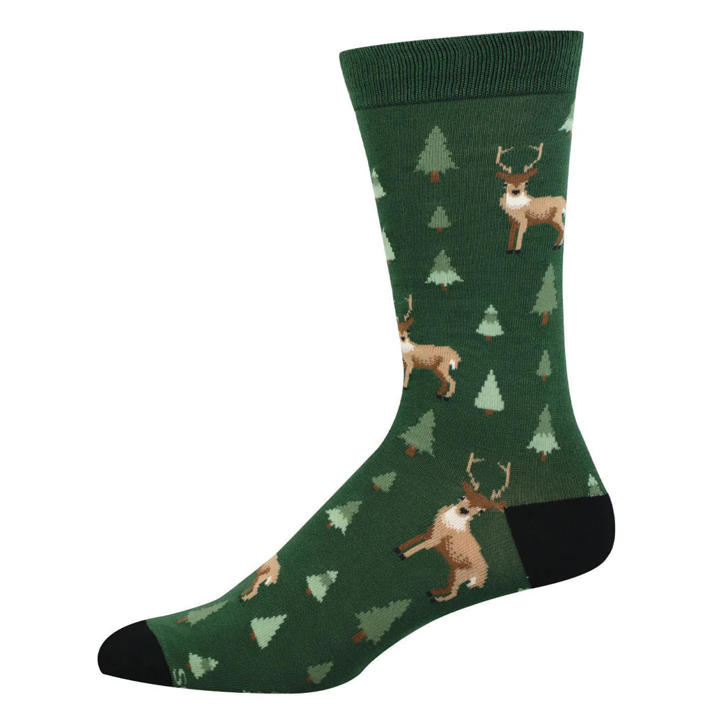 Mens Bamboo Deer In The Trees Green Crew