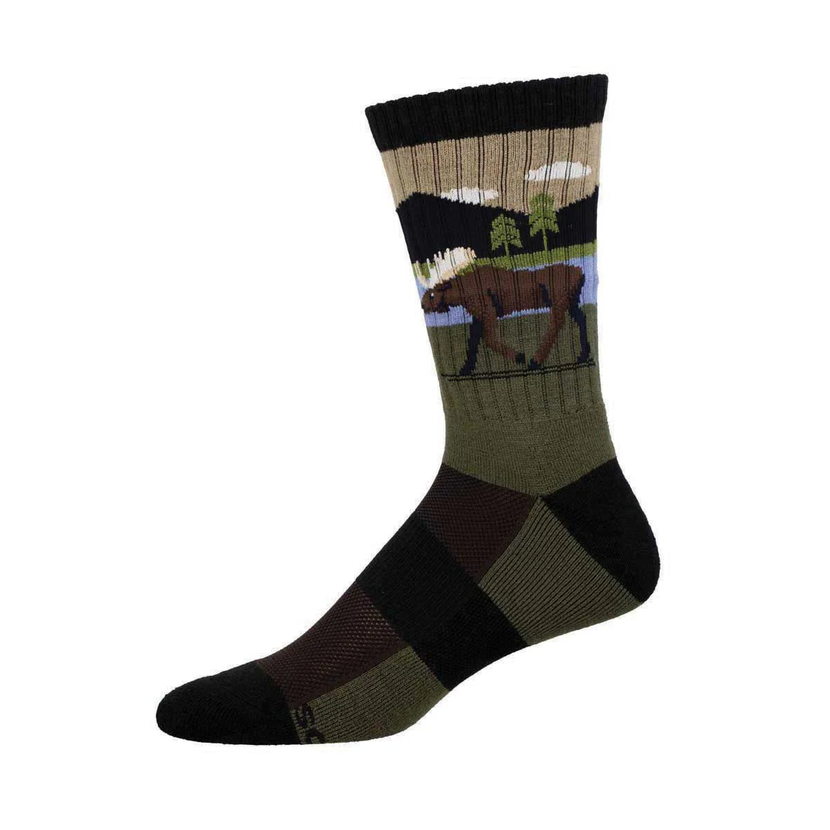 Mens Compass Wool Moose Lake Green Crew