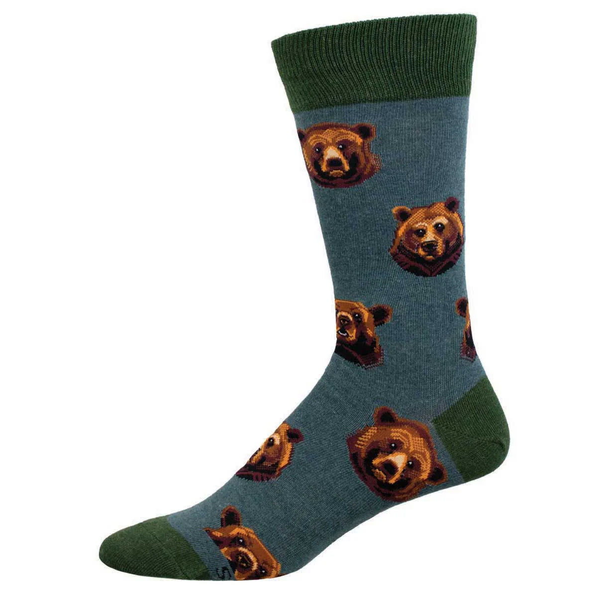 Mens Grizzly Face Blue Heather Crew