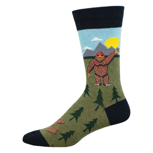 Mens Peace Out Bigfoot Green Heather Crew