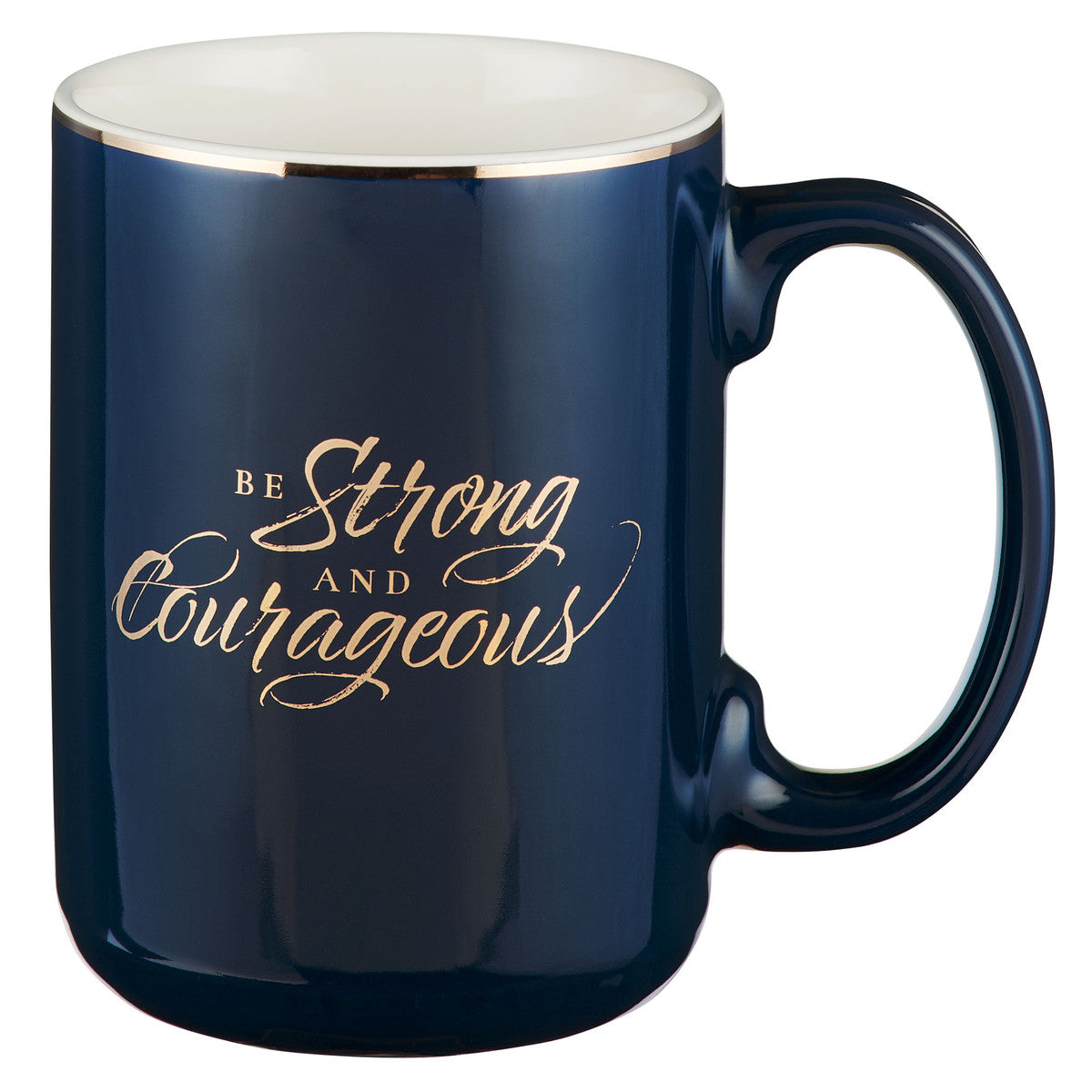 Be Strong and Courageous - Joshua 1:9 - Navy Ceramic Coffee Mug