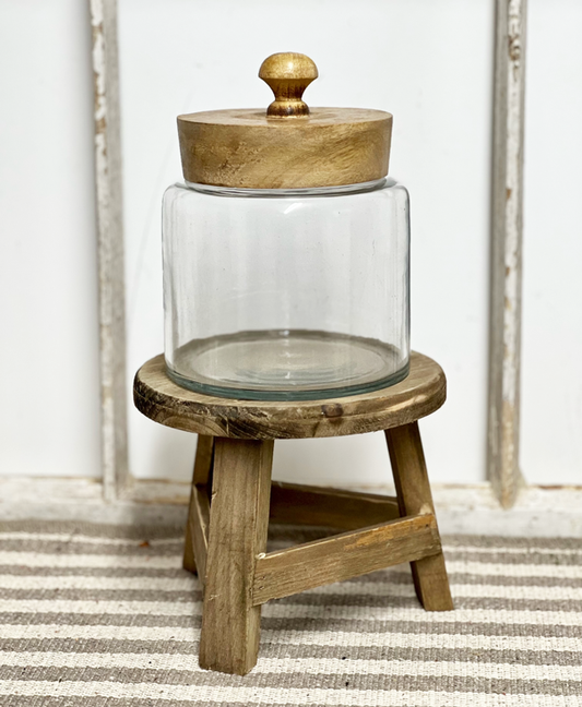 7" Glass Jar With Wooden Lid