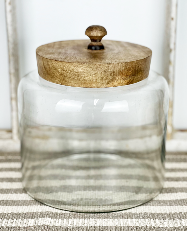 9" Glass Jar With Wooden Lid