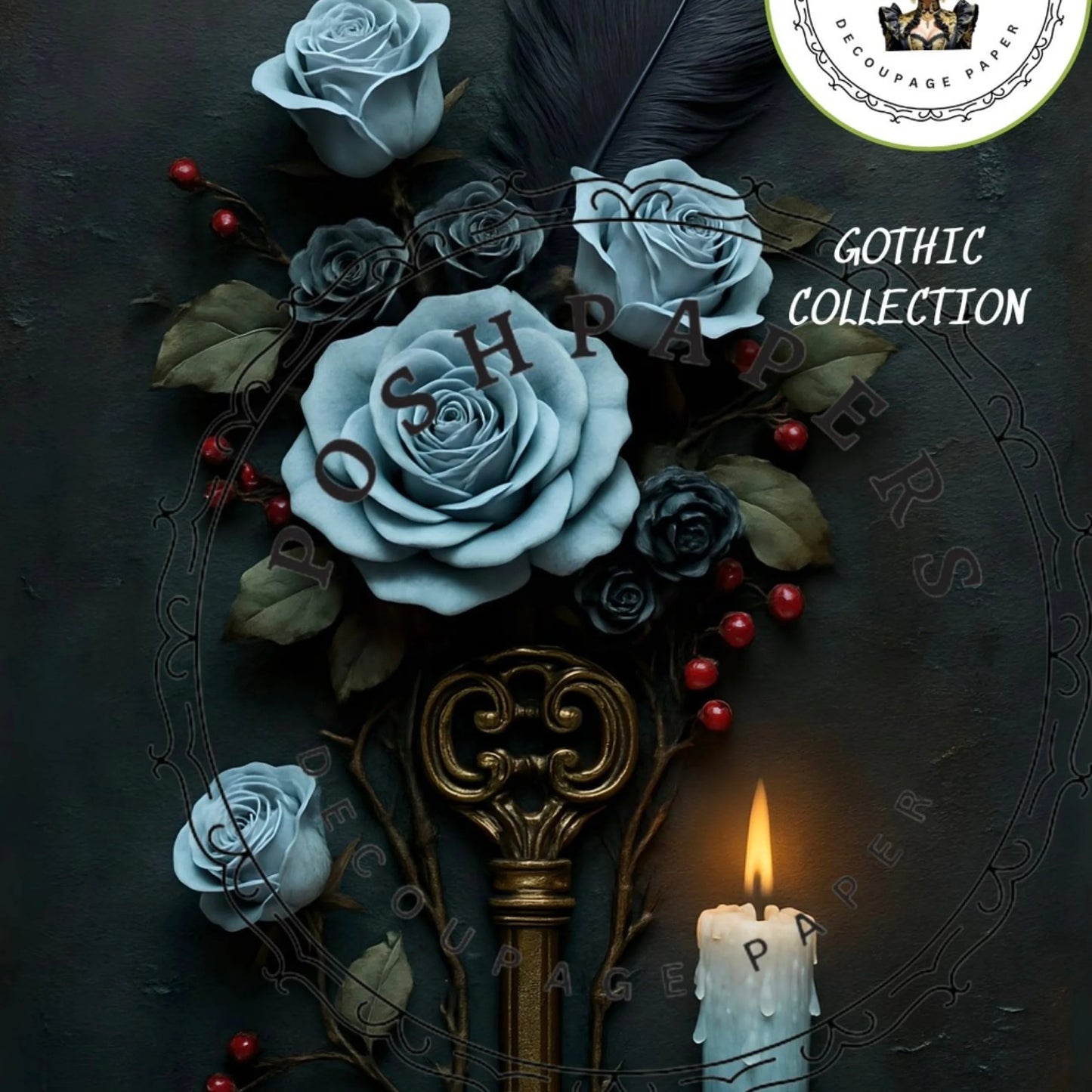 Posh Papers - Blue Roses 53x73 cm