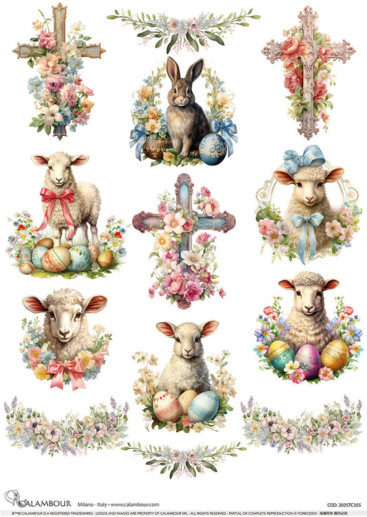Calambour Decoupage Paper Spring Lambs and Crosses Die Cuts