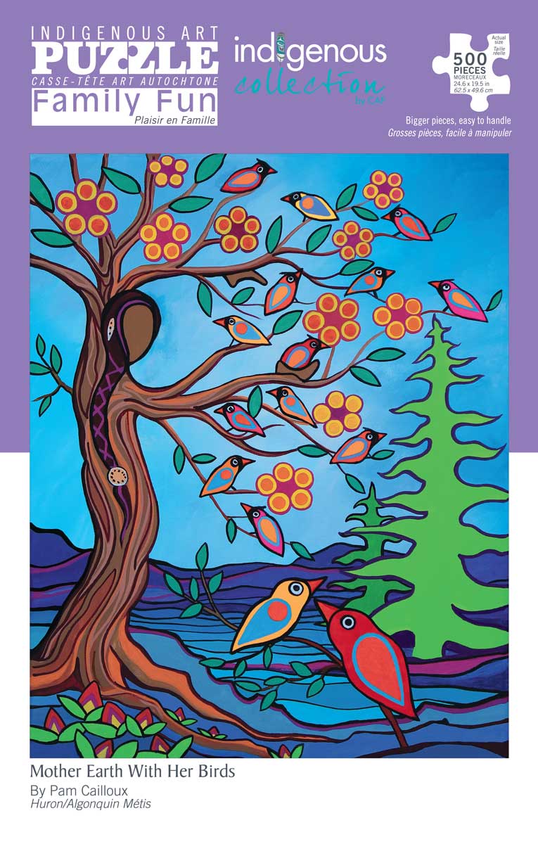 500 Piece Indigenous Art Puzzle - Mother Earth With Her Birds