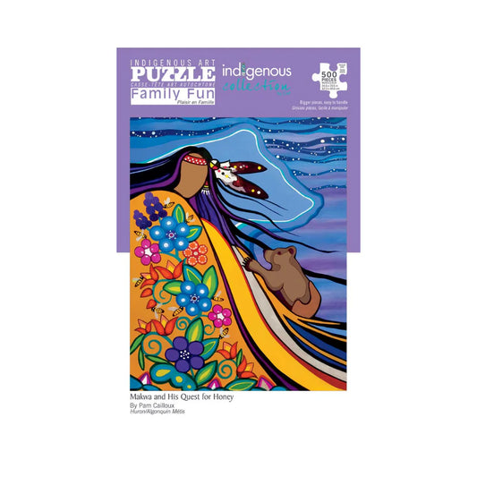 500 Piece Indigenous Art Puzzle - Makwa and His Quest for Honey