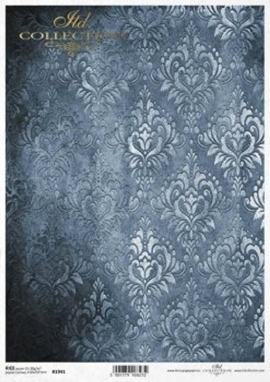 ITD Collection Dark to Light Washed Navy and Silver Patter