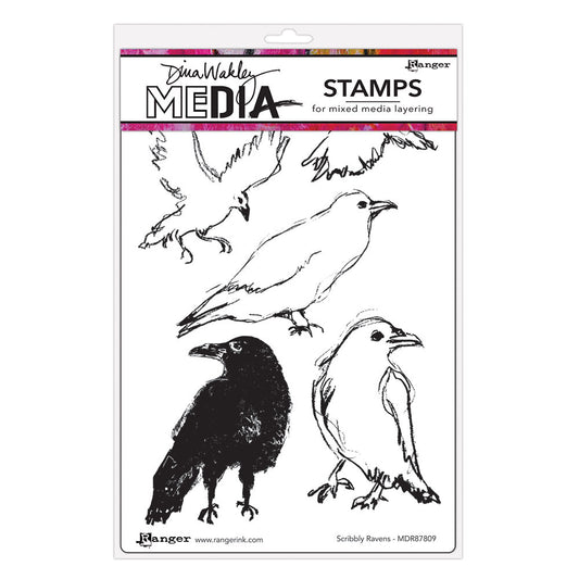 Dina Wakley Media - Cling Stamp- Scribbly Ravens
