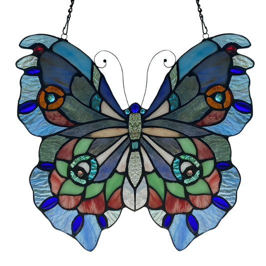 River Of Good : Blue Butterfly Stained Glass Window Panel