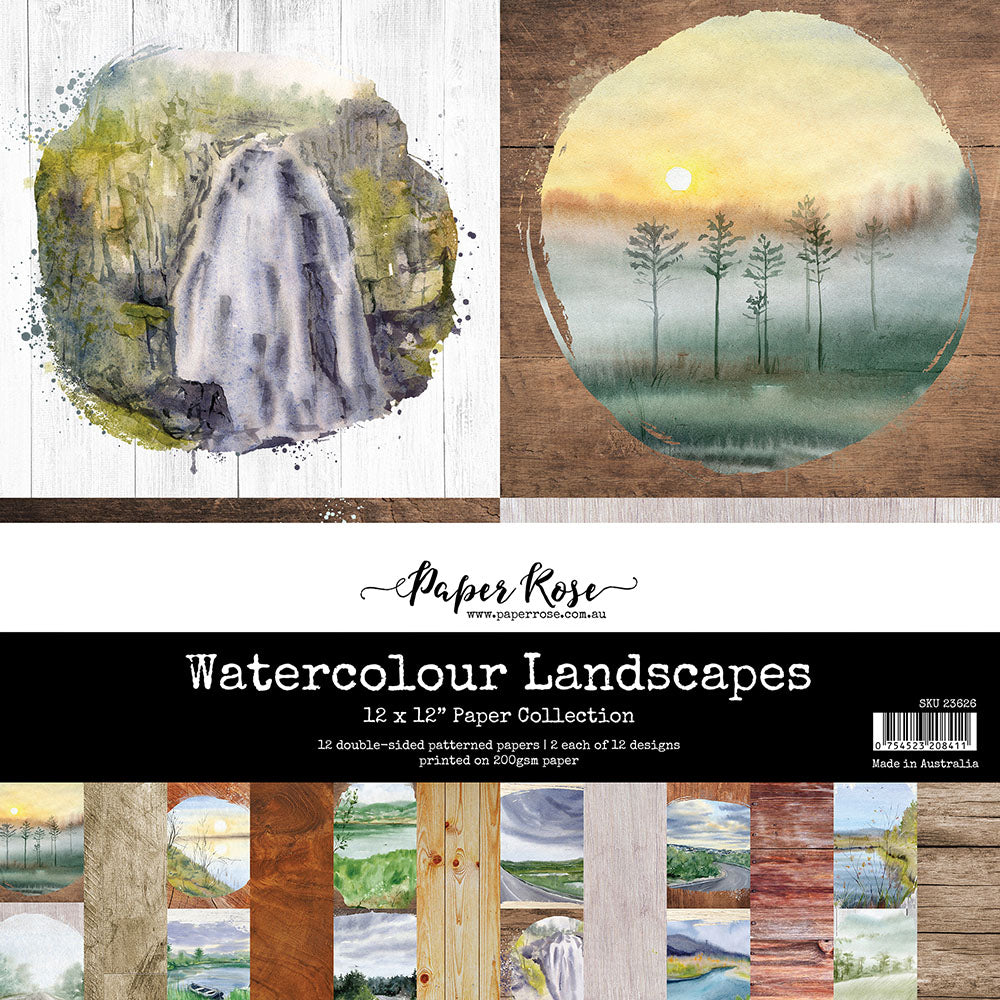 Paper Rose ~ Watercolour Landscapes 12x12 Double Sided Paper Collection