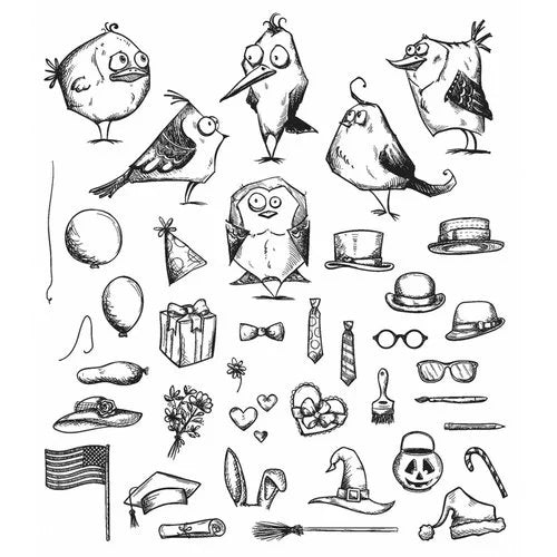 Stampers Anonymous & Tim Holtz : Cling Mounted Rubber Stamp Set - Mini Bird Crazy and Things