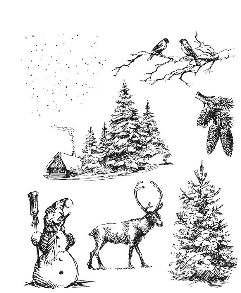 Stampers Anonymous - Tim Holtz - Cling Mounted Rubber Stamp Set - Winterscape