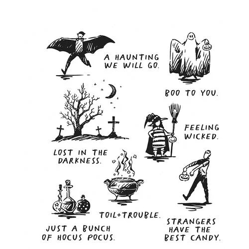 Stampers Anonymous - Tim Holtz - Cling Mounted Rubber Stamp Set - Halloween Sketchbook