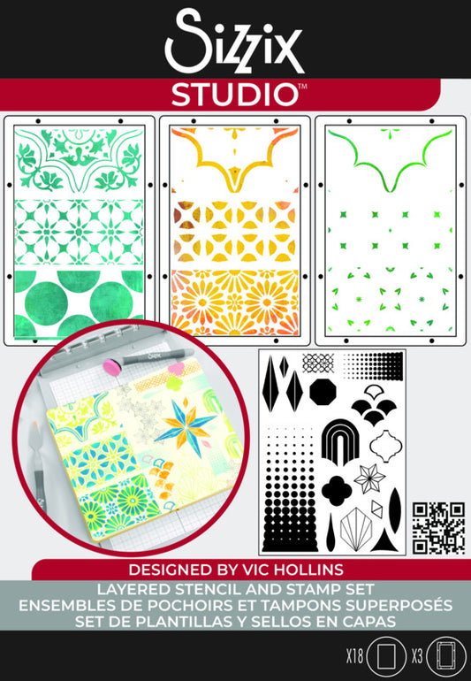 Sizzix Studio - Stamps Set w/ Layering Stencils - Geometric