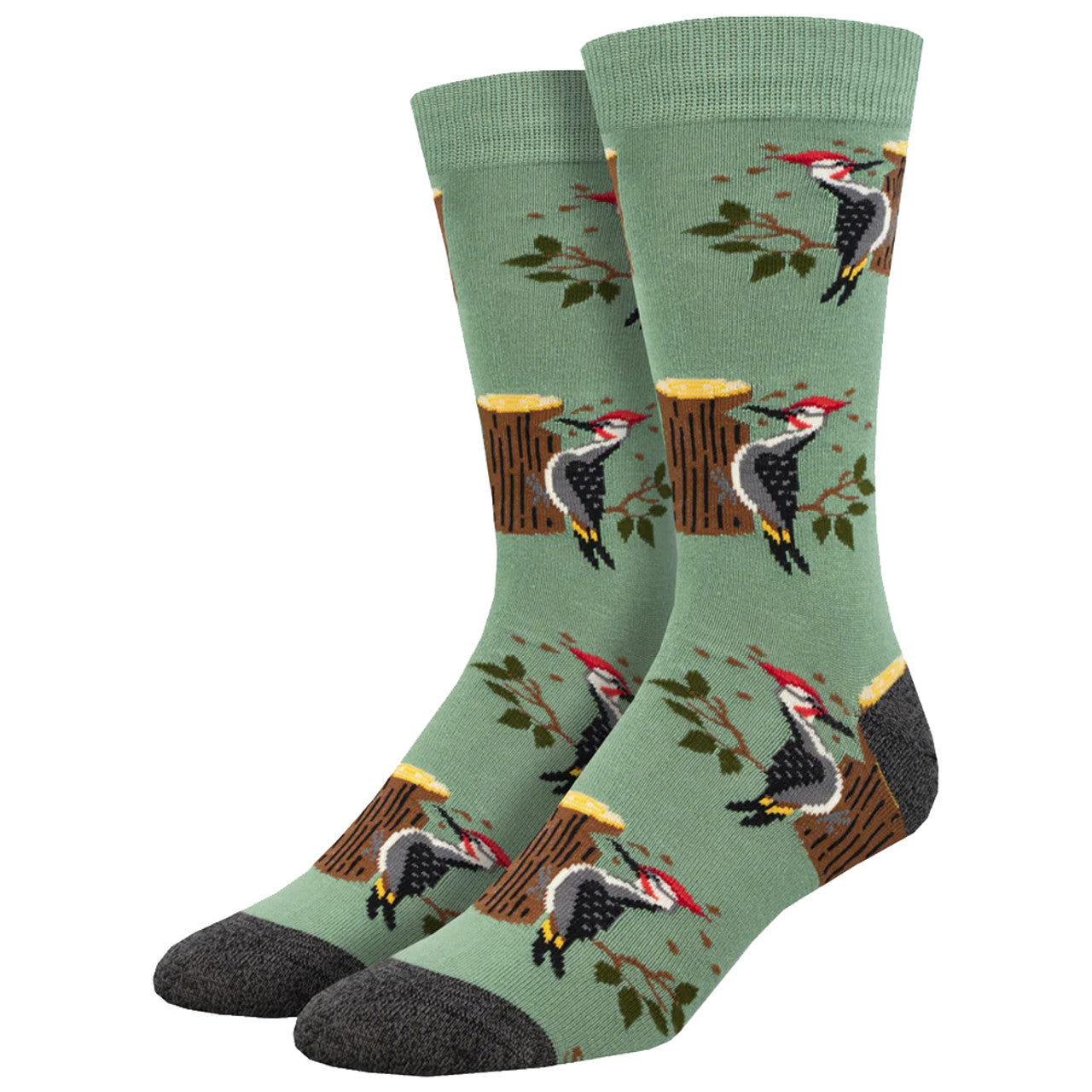 Mens Woodpecker Green Graphic Bamboo Crew
