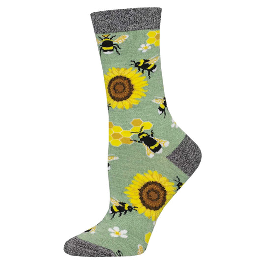 Womens Honey In The Bank Green Heather Bamboo Crew
