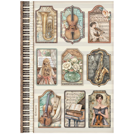 Stamperia A4 Rice Paper Symphony Tags