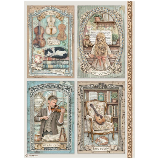 Stamperia A4 Rice Paper  Symphony 4 Cards