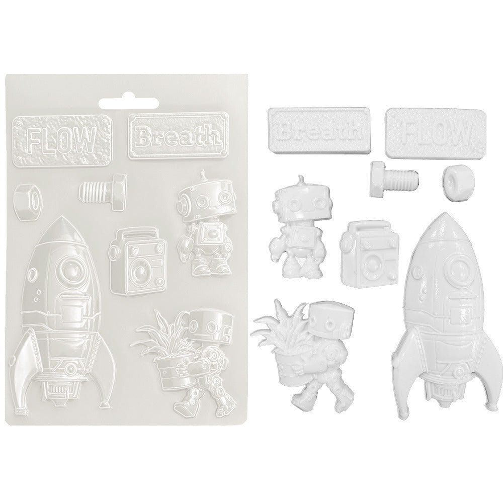 Stamperia A5 Soft Mould  New Beginning - Spaceship and Robot