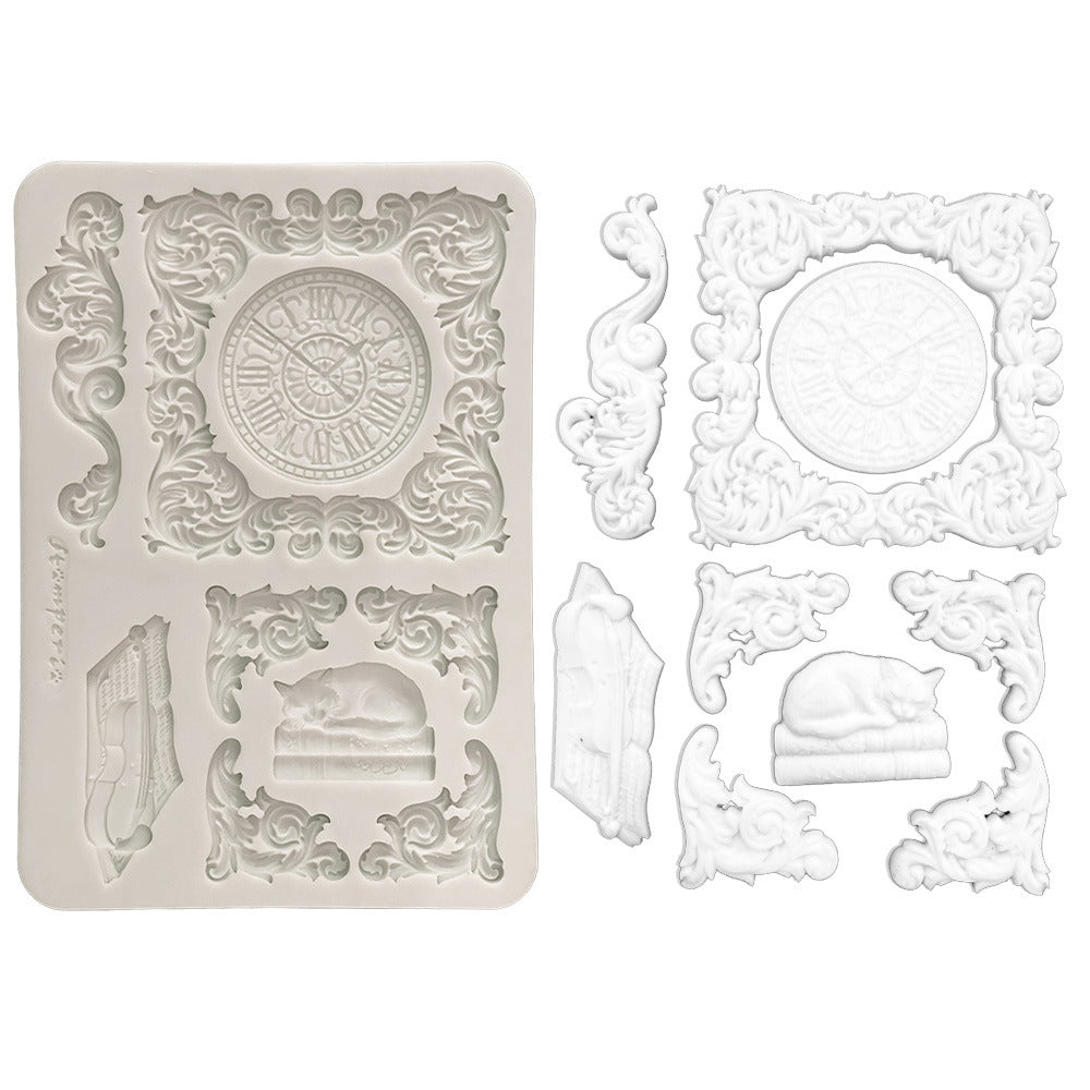 Stamperia A5 Silicone Mould Symphony Clock and Cat