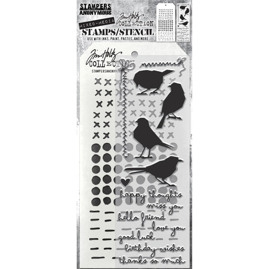 Tim Holtz & Stampers Anonymous - Mix Media - Silhouette Birds & Stitches & Dotted and Dashes