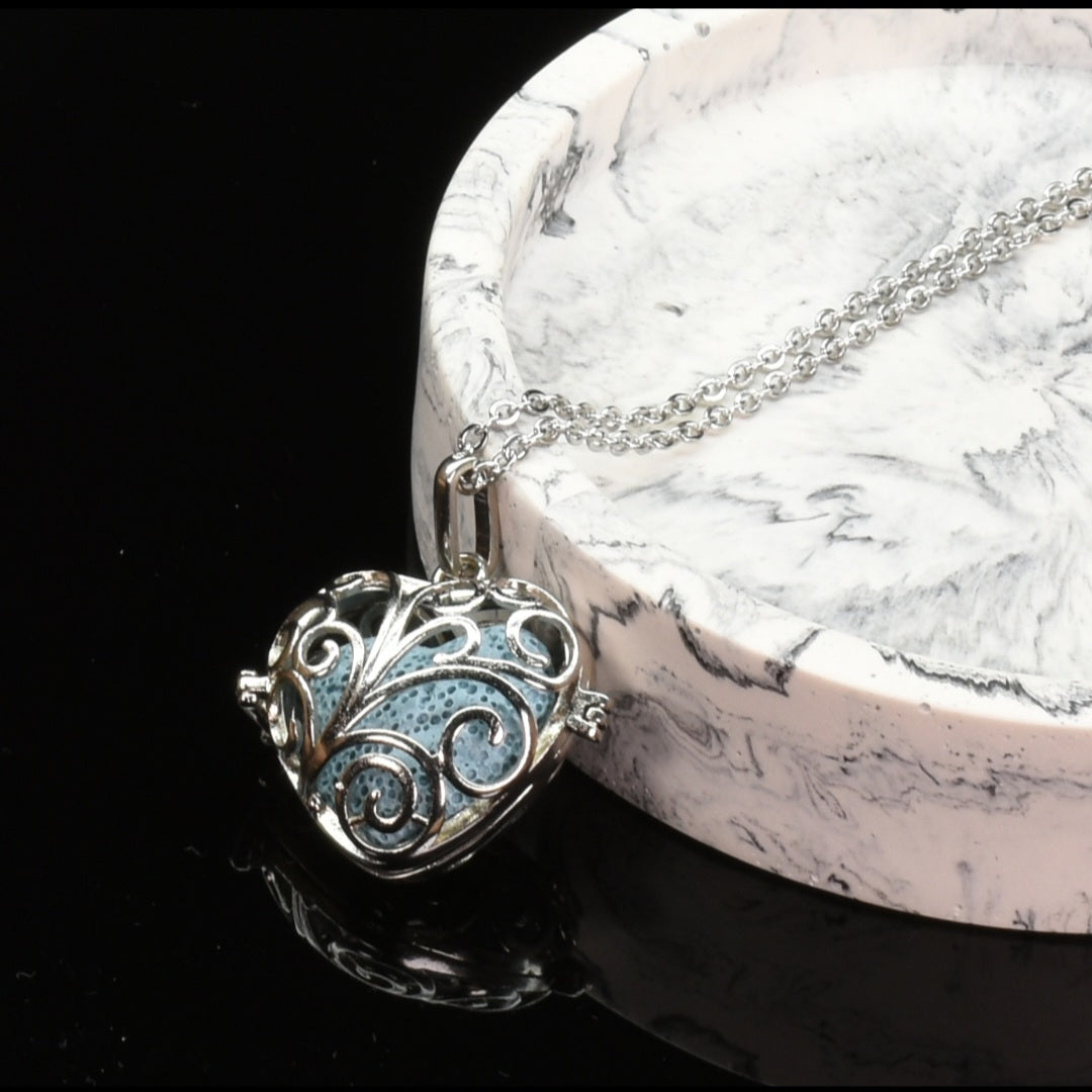 J&J Designs : Heart Locket Necklace With Lava Stone - Black