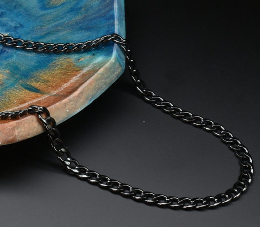 J&J Designs : Black Cuban Link Stainless Steel 7mm Necklace
