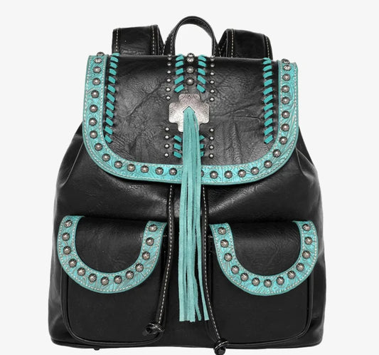 Montana West : Concho Tassel Whipstitch Backpack