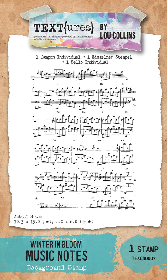 Text {ures} - Winter in Bloom, Music Notes Background Stamp