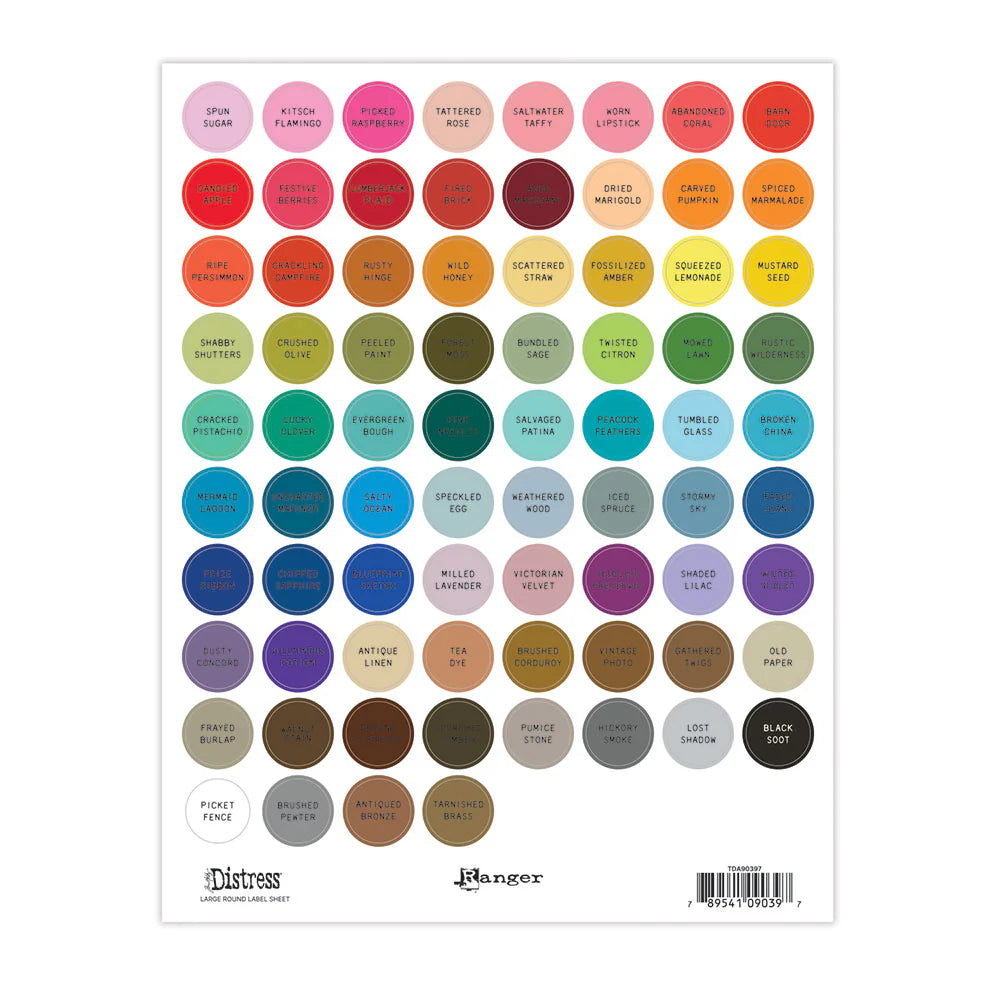 Tim Holtz & Ranger - Distress Label Large Round Sheets Black Printing